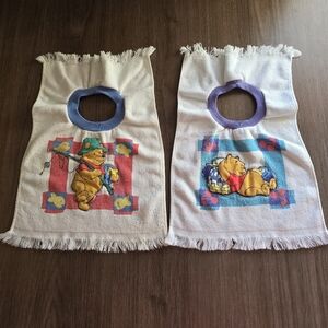 Vintage 90s Winnie the Pooh Bibs - White and Blue Set Of 2 .